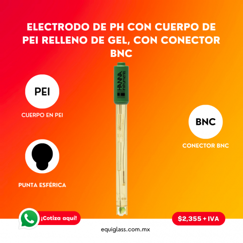 Electrodo de pH con cuerpo de PEI relleno de gel y con conector BNC